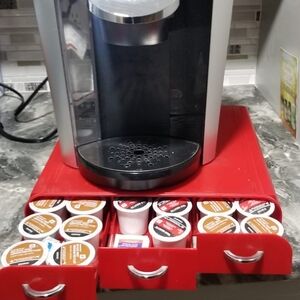 Keurig Coffee Maker with Red Pod Drawer